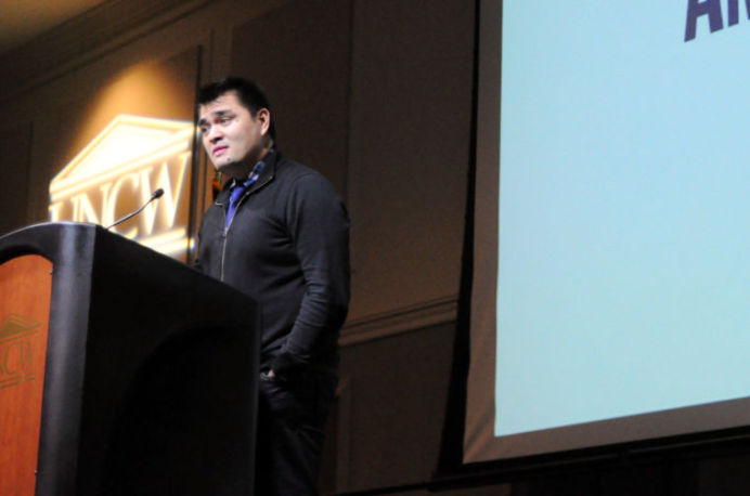 Jose+Vargas+talks+to+the+UNCW+community+about+his+journey+as+an+undocumented+immigrant+in+the+United+States.+%C2%A0