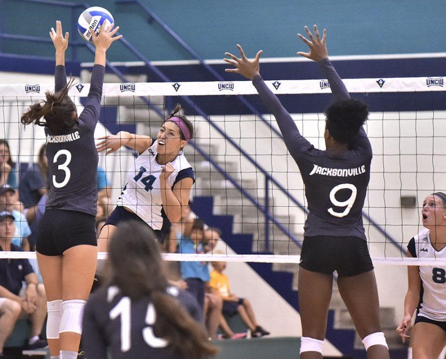 Sydney Brock, 14, recorded seven kills in her second game back from injury.