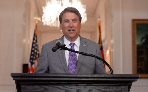 N.C. Gov. Pat McCrory speaks to the media Monday, May 9, 2016. He was announcing he has filed a lawsuit asking a federal court to determine that the controversial House Bill 2 is not illegally discriminatory. (Chuck Liddy/Raleigh News & Observer/TNS)