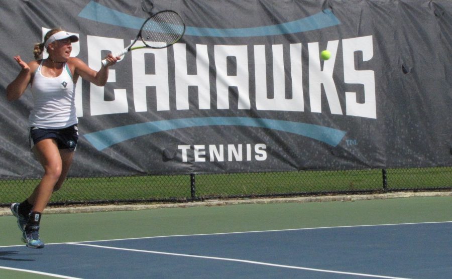 Madara Straume lost her first singles match of the season on Friday versus Winthrop. 