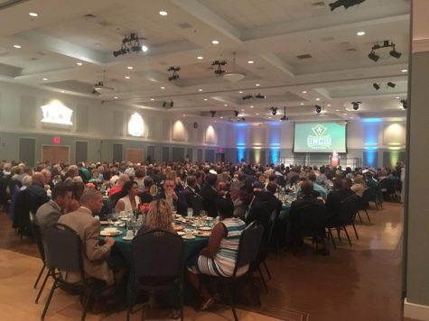 Hundreds of fans and boosters of UNC Wilmington Athletics gathered in Burney Center during the UNCW basketball tip-off dinner on Thursday, Sept. 22.