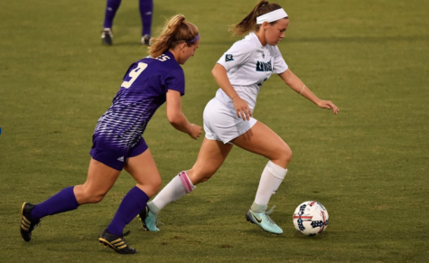 Savannah Andrews weaves her way through the James Madison defense in UNC Wilmington's 3-0 victory on Thursday, Sept. 28.