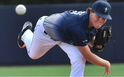 Reigning CAA Pitcher-of-the-Year Alex Royalty delivers a pitch in UNCW's 4-0 win over the Czech Republic national team on Wednesday, Oct. 11.