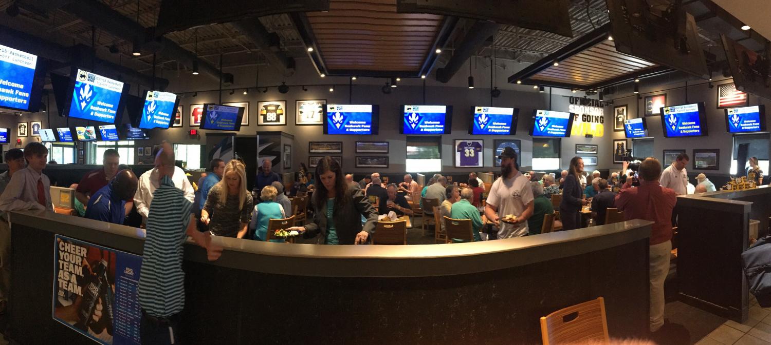 A panoramic view of the Buffalo Wild Wings on Racine Drive in Wilmington, the site of Monday's eighth-annual UNCW Basketball Tip-Off Luncheon.