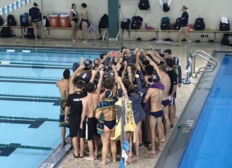 The UNCW men's and women's swimming and diving teams gather after their respective wins over Old Dominion on Saturday, Oct. 14.