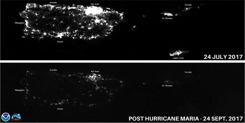 The view of Puerto Rico from space, before and after Hurricane Maria.