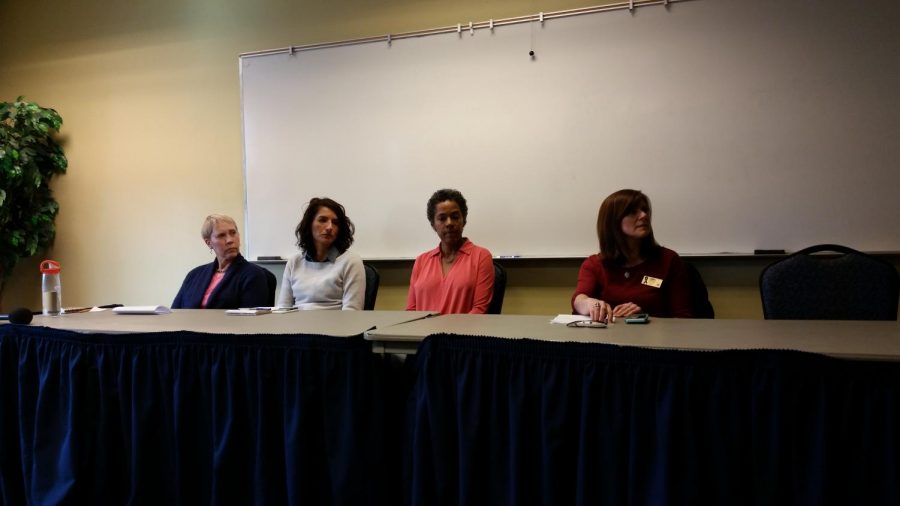 The #MeToo panel consisted of four female faculty/staff members (from left to right): Dr. Candice Bredbenner, Dr. Edelmira Segovia, Dr. Candace Thompson and Jenny Adler.