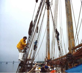 Terry Linehan rigging the Schooner Alexandria.