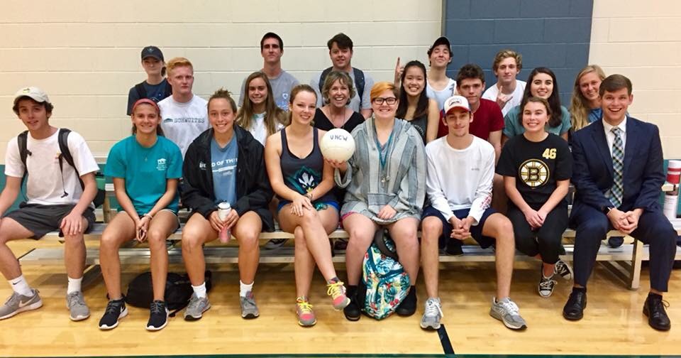 Alex Patton, far right in front row, a junior at UNCW and former Seahawk Link, pictured with his Freshman Seminar class.