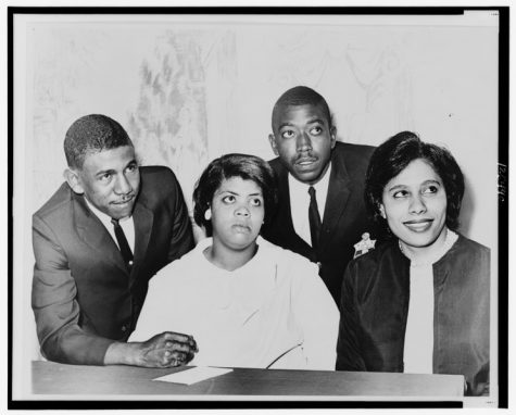 Linda Brown (center) with Ethel Brown, Harry Briggs and Spottswood Bolling Jr. Public domain image courtesy of The Library of Congress.