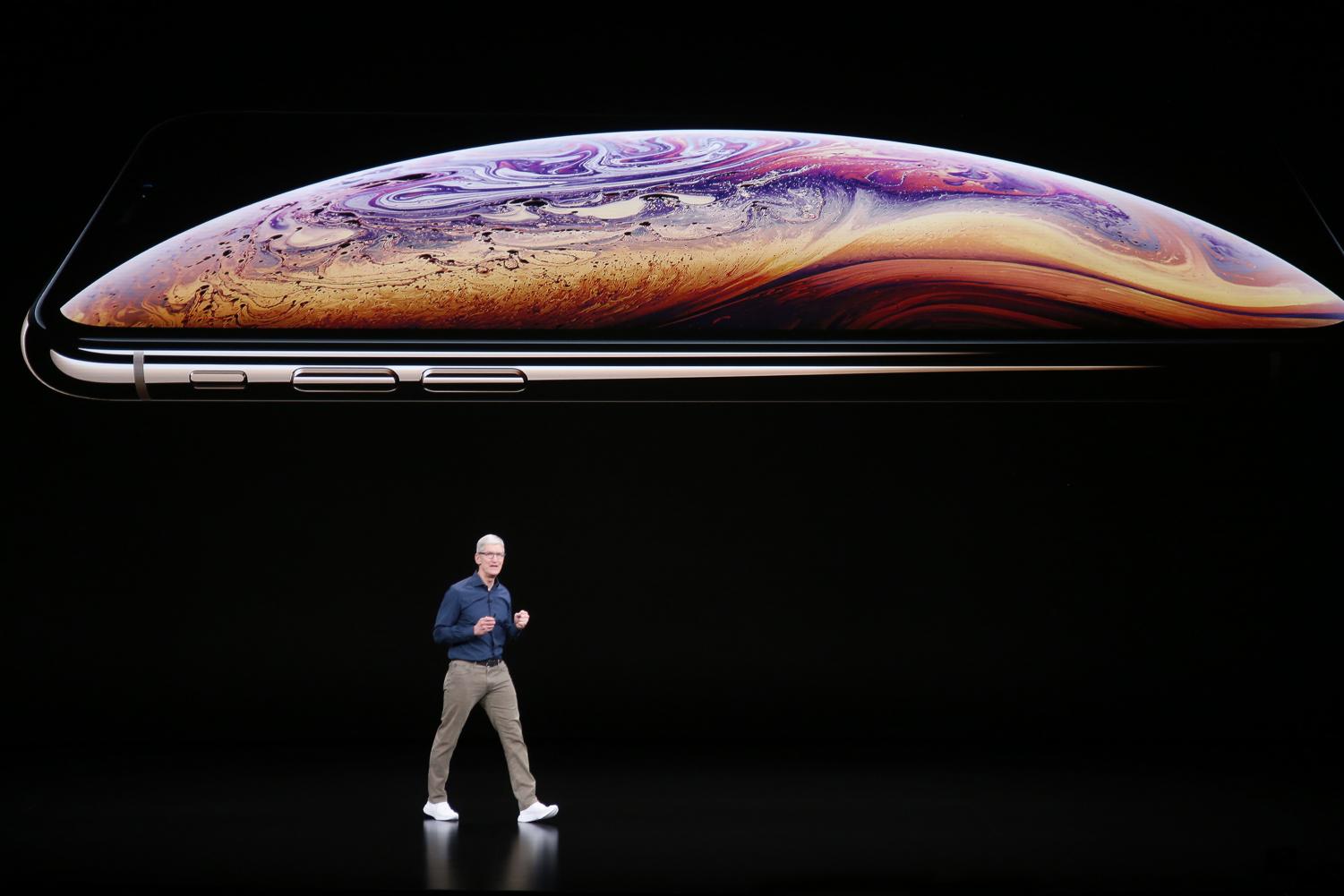 Tim Cook introduces Apple's new smartphone, the iPhone XS, Wednesday, Sept. 12, 2018, at company headquarters in Cupertino, Calif. (Karl Mondon/Bay Area News Group/TNS)