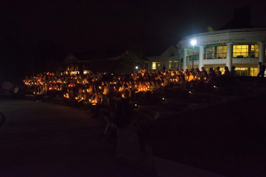 Attendees listened tentatively as speakers honored the victims of the Tree of Life Synagogue shooting in the campus amphitheater on Monday, Nov. 5.