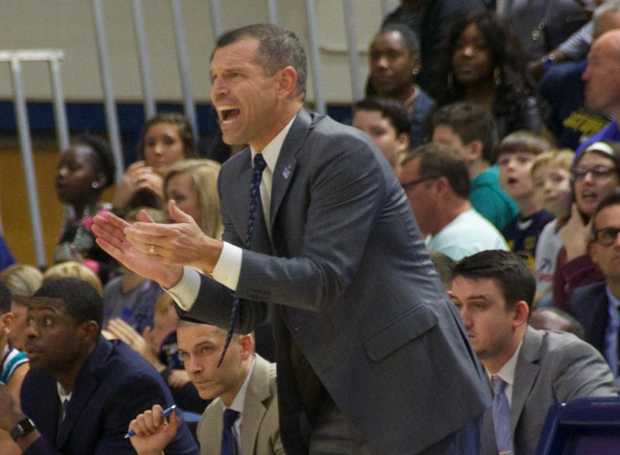 UNCW head coach C.B. McGrath during the Seahawks conference opener against College of Charleston on Dec. 29, 2018. 