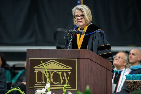 UNC System President Margaret Spellings speaks of Hurricane Florence, transitional times in life and UNCW's resilience in her commencement address.