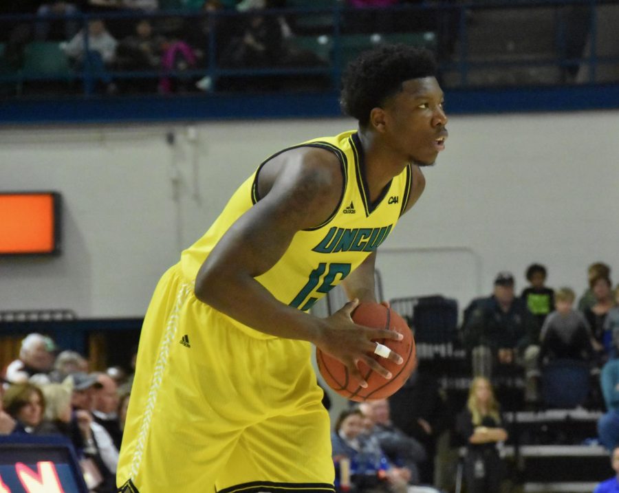 Devontae Cacok (15) during UNCWs home matchup with Delaware on Jan. 10, 2019. 