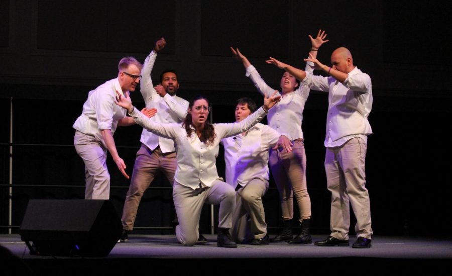 Cast members of improv group "Baby Wants Candy" perform their show "Shamilton!" in Burney Center on Thursday, Jan. 31.