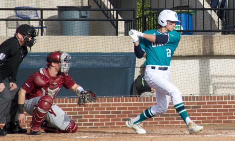 Noah Bridges (22) bats during UNCW's season opener against St. Joseph's on Feb. 15, 2019 at Brooks Field.