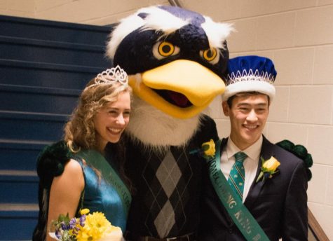 From left: Homecoming Queen Lauren Deane, Sammy C. Hawk and Homecoming King Alexander Hoffman