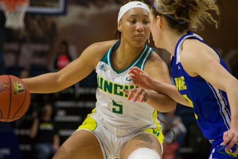 GiGi Smith (5) during UNCW's contest against Delaware in Trask Coliseum on Feb. 24, 2019. 