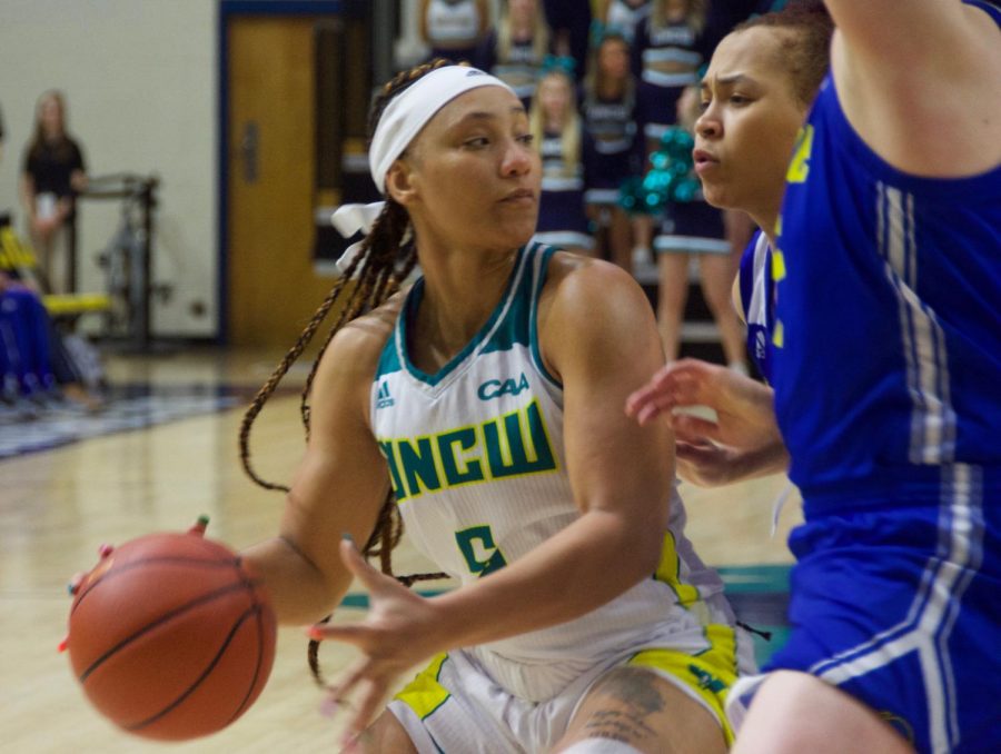 GiGi Smith (5) during UNCWs contest against Delaware in Trask Coliseum on Feb. 24, 2019. 