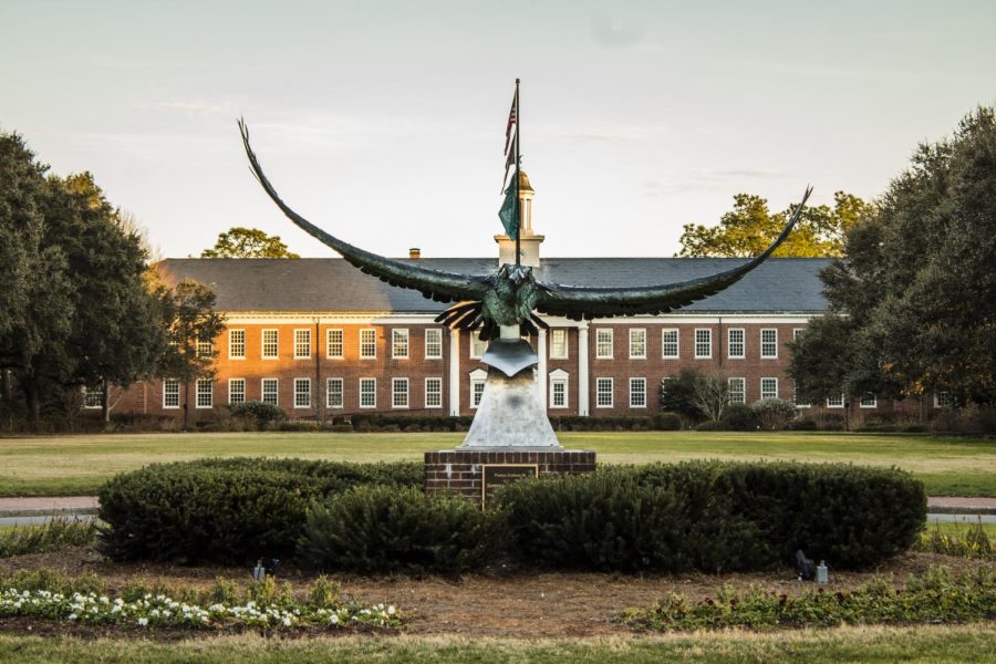 UNCW's famous Seahawk statue. 