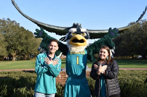 From left to right: SGA President-elect Nick Pianovich; Sammy C. Hawk; SGA Vice President-elect Rachel Kowaldo.