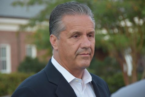 John Calipari speaks with media personnel before the 2019 Men's Basketball Tip-off dinner on Sep. 19, 2019.
