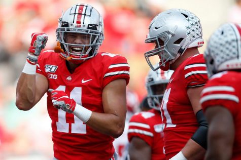 
Ohio State wide receiver Austin Mack (11) celebrates after a play against Miami (Ohio) during a 76-5 romp for the Buckeyes at Ohio Stadium in Columbus, Ohio, on September 21, 2019. Nebraska will provide a much stiffer test in Week 5, but fifth-ranked Ohio State is still a 17 1/2-point favorite on the road.