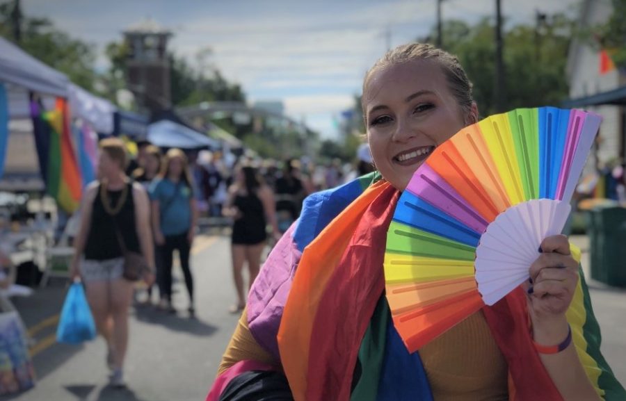 Meghan Karg, Vice-President of the UNCW Quidditch team, proudly wears the entire color spectrum to support the LGBTQIA+ community.