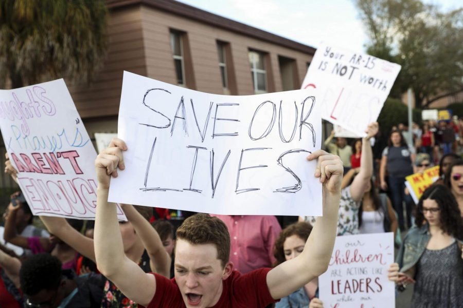 Students+and+community+activists+marched+in+Tampa+last+year+after+the+Feb.+14%2C+2018+shooting+at+Marjory+Stoneman+Douglas+High+School+in+Parkland.+The+attack+killed+17+people+and+gave+rise+to+Floridaand%23x2019%3Bs+school+guardian+law%2C+which+this+year+was+changed+to+allow+classroom+teachers+to+be+armed.+Gov.+Ron+DeSantis+signed+the+measure+into+law.