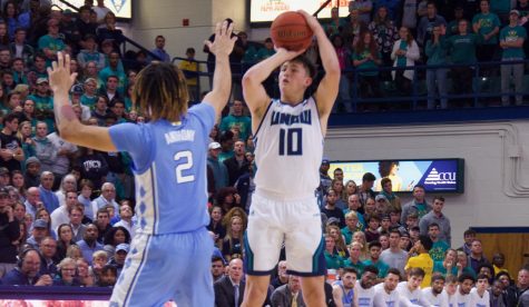 Kai Toews (10) attempts a three-pointer during UNCW's matchup with North Carolina on Nov. 8, 2019 at Trask Coliseum.