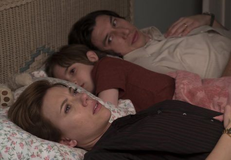Scarlett Johansson, left, Azhy Robertson and Adam Driver in the movie