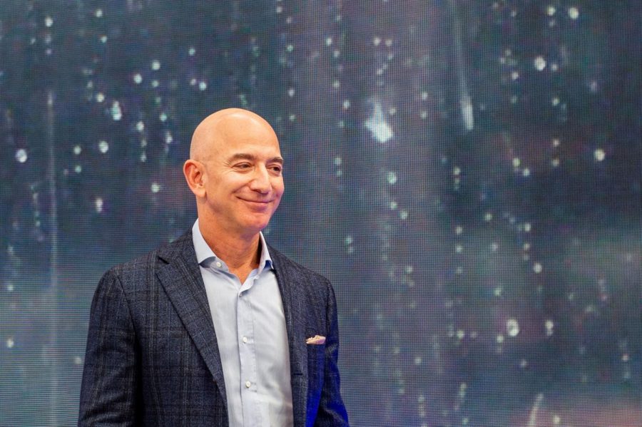 Jeff+Bezos%2C+head+of+Amazon%2C+can+be+seen+on+the+fringes+of+the+companys+novelties+event+on+Sept.+25%2C+2019.+Bezos+recently+pledged+%2410+billion+toward+climate+change%2C+a+good+example+of+how+the+rich+can+help+the+environment.