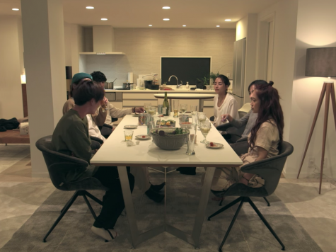 The cast of 'Terrace House: Tokyo 2019-2020' at dinner.