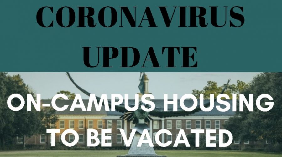 Coronvirus Update: On-campus housing to be vacated. Photo by Travis Stoker, graphic by Lauren Wessell.