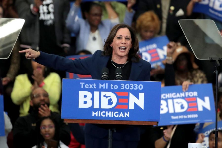 Sen. Kamala Harris (D-CA) introduces Democratic presidential candidate former Vice President Joe Biden at a campaign rally at Renaissance High School on March 9, 2020 in Detroit, Michigan. (Photo by Scott Olson/Getty Images/TNS)