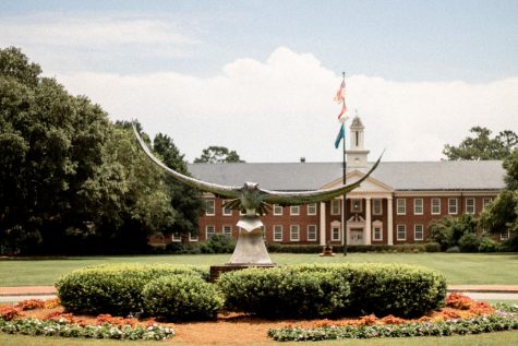 The Seahawk statue displayed at the front of UNCW's campus.