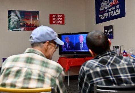 Trump supporters watch the first presidential debate between US President Donald Trump and Democratic presidential nominee and former Vice President Joe Biden on Sept. 29, 2020 in Old Forge, near Scranton, Pennsylvania. (Angela Weiss/AFP/Getty Images/TNS)