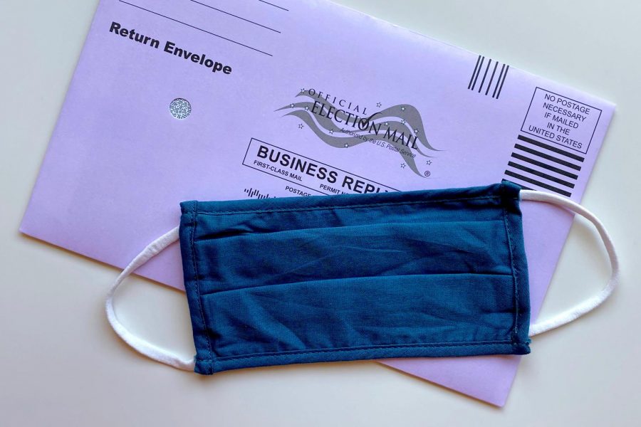 American election mail envelope with face mask