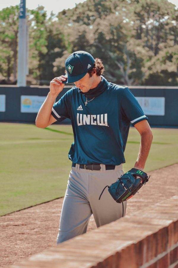 Tyler Strickland walking to the dugout during UNCWs 2020 intrasquad scrimmage.