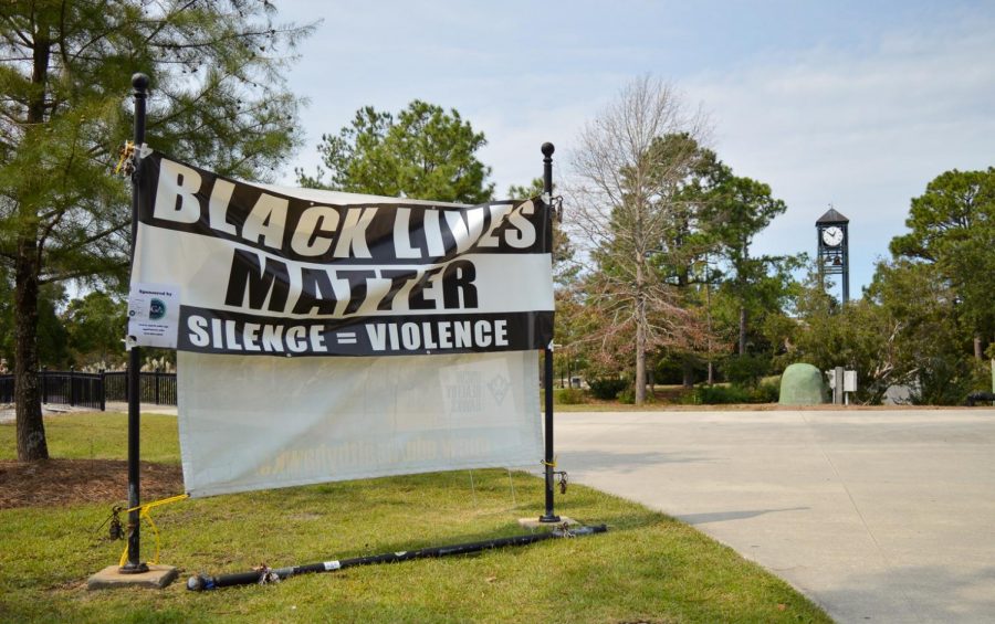A BLM poster near the UNCW pond.

Photo by Kaylin Damico
