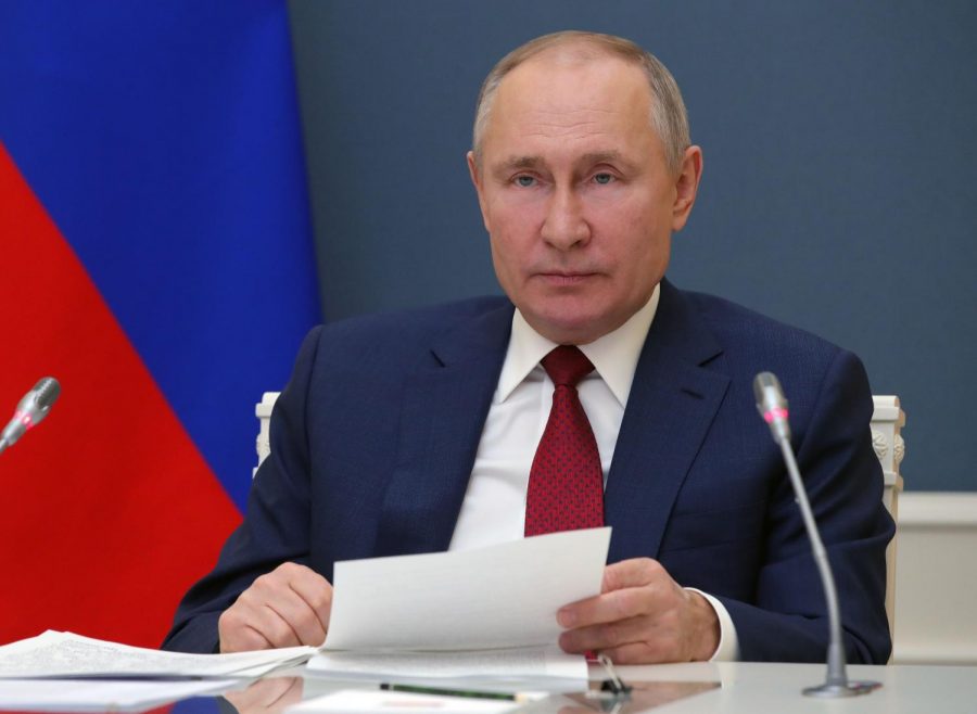 Russian President Vladimir Putin addresses the virtual World Economic Forum via a video link from Moscow on January 27, 2021. 
