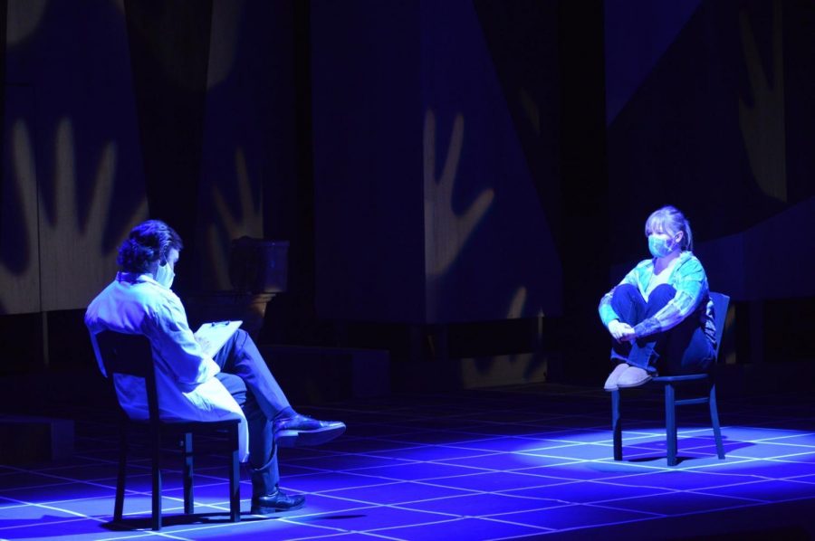 Brenna Flanagan performs a scene with a cast member in the UNCW production of Psychosis.
