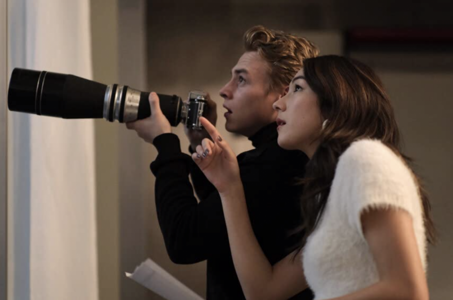 Ben Hardy and Natasha Liu Bordizzo in The Voyeurs (2021).