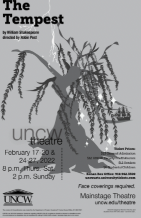 The poster for UNCWs theatre performance of  The Tempest by William Shakespeare. 