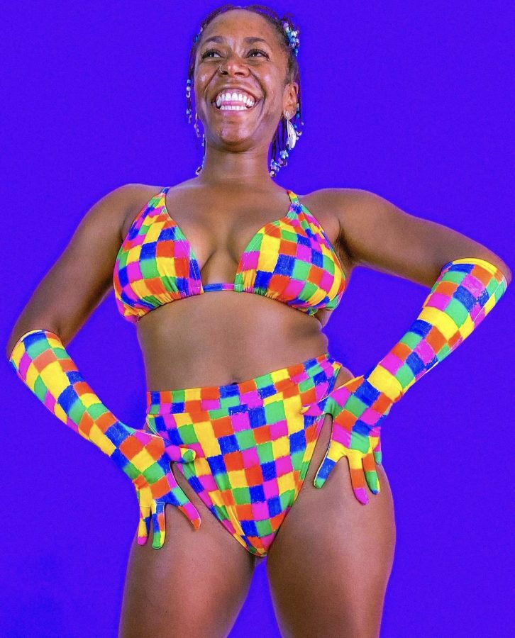 YoVanna wearing the Kaleidoscope Bikini. Illustrated, designed, and photographed by Courtney Rivenbark.