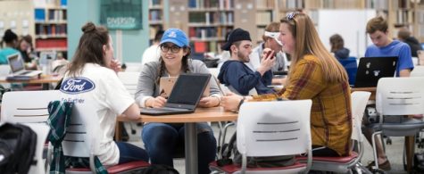 UNCW students began preparing themselves for final exams for Fall semester of 2017 by finding a place in Randall Library to prep. Photo by: Jeff Janowski/UNCW