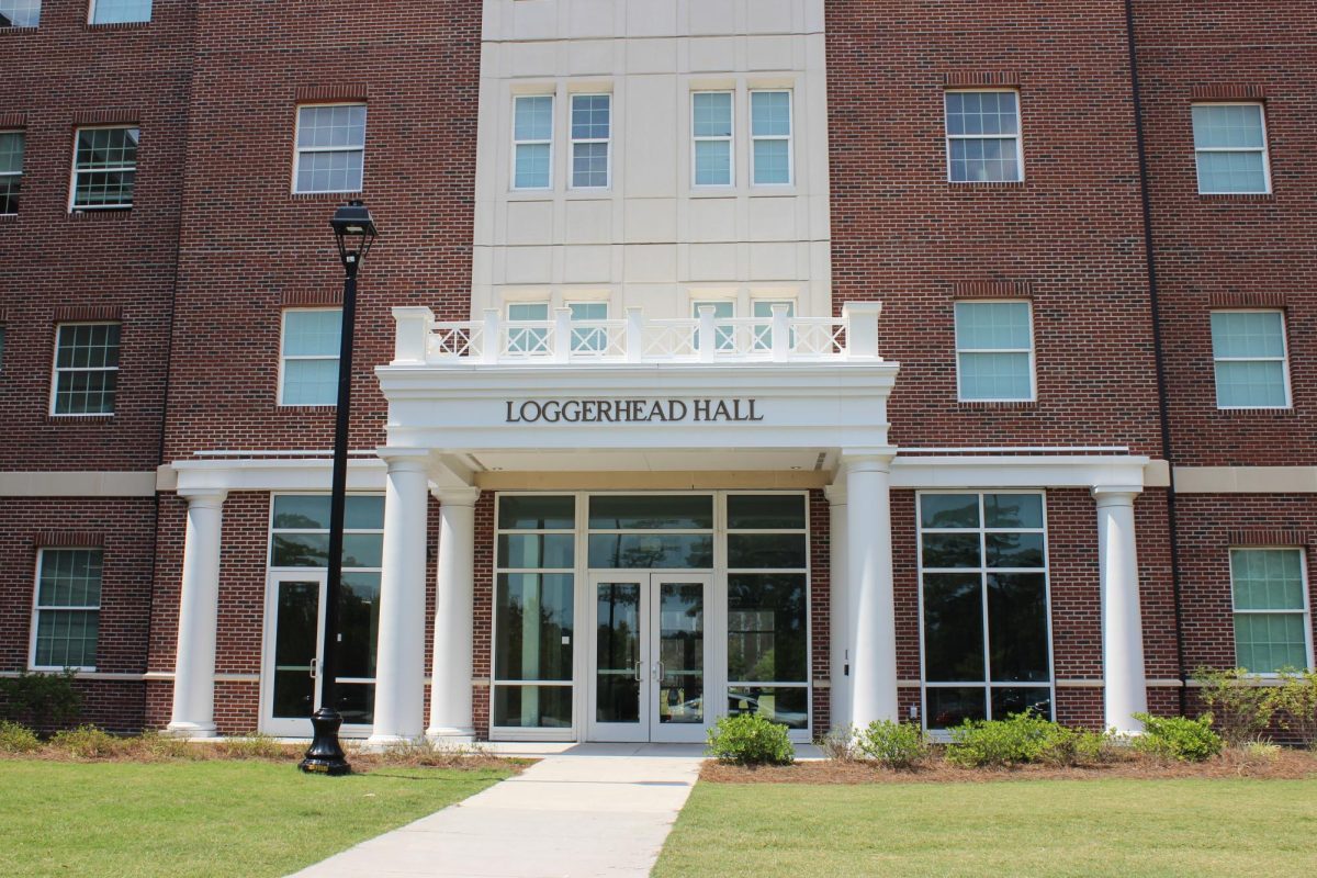 Outside of Loggerhead Hall, a suite-style dorm that accommodates 387 students.
