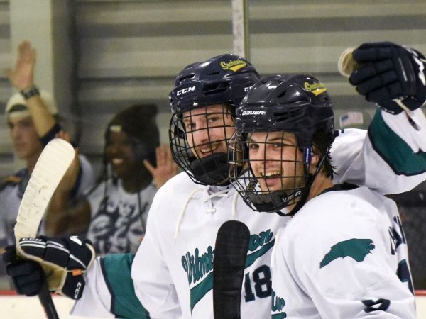From left, Nolan Tabraham and Zach Shrock helped the Seahawks sweep the weekend series. (UNCW Hockey via Instagram)