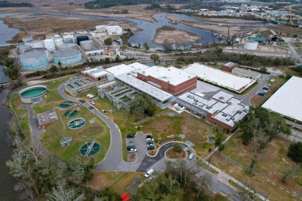A birds eye view of the Sweeney Water Treatment Plant. (Cape Fear Public Water Utility)